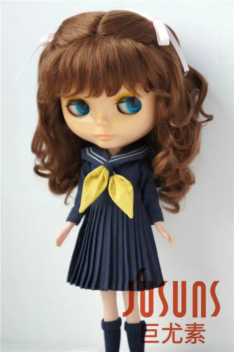 JD187 Размер 9-10 дюймов и 10-11 дюймов BJD парик для куклы мохеровый Длинный мягкий волнистый с 2 Пони Парики модные куклы аксессуары - Цвет: 10-11inch LightBrown