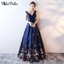 PotN’Patio Printed Floral Satin Floor-Length Mother Of The Bride Dresses Plus Size V-neck 2017 Evening Dresses Long