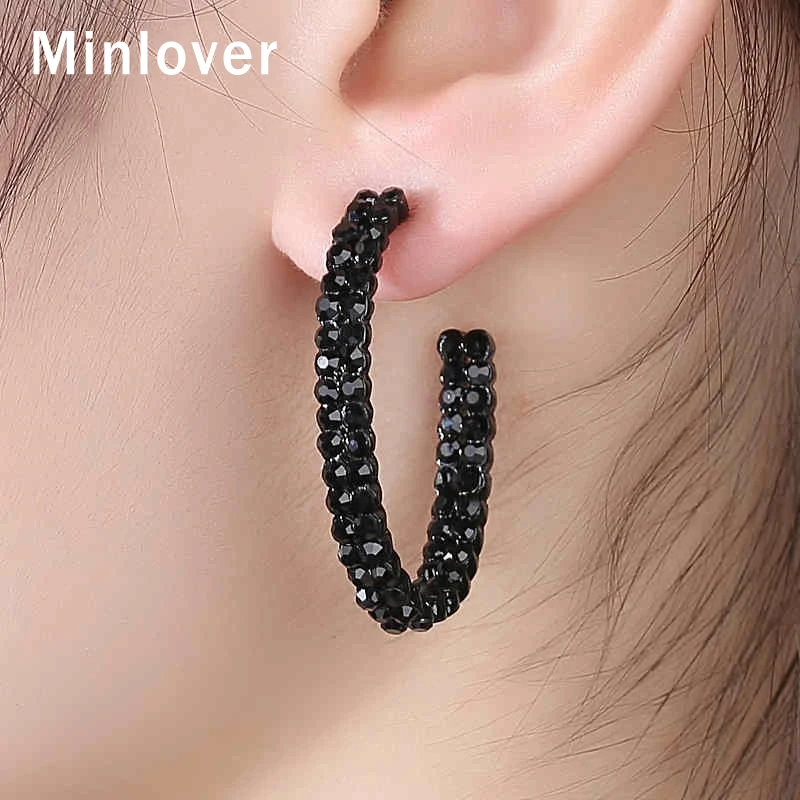 Женские круглые сережки кольца Minlover с геометрическим узором и стразами вечерние