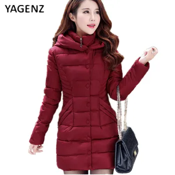 

YAGENZ Pure Cotton Women Long Section Thickening 2019 Winter New Slim Hooded Women Korean Version Feather Cotton tide Coat B009