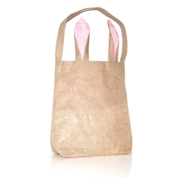 

Wholesale Blanks New Unique Design Burlap Easter Tote Jute Easter Bunny bag With Bunny Ears Easter Baskets Storage Box