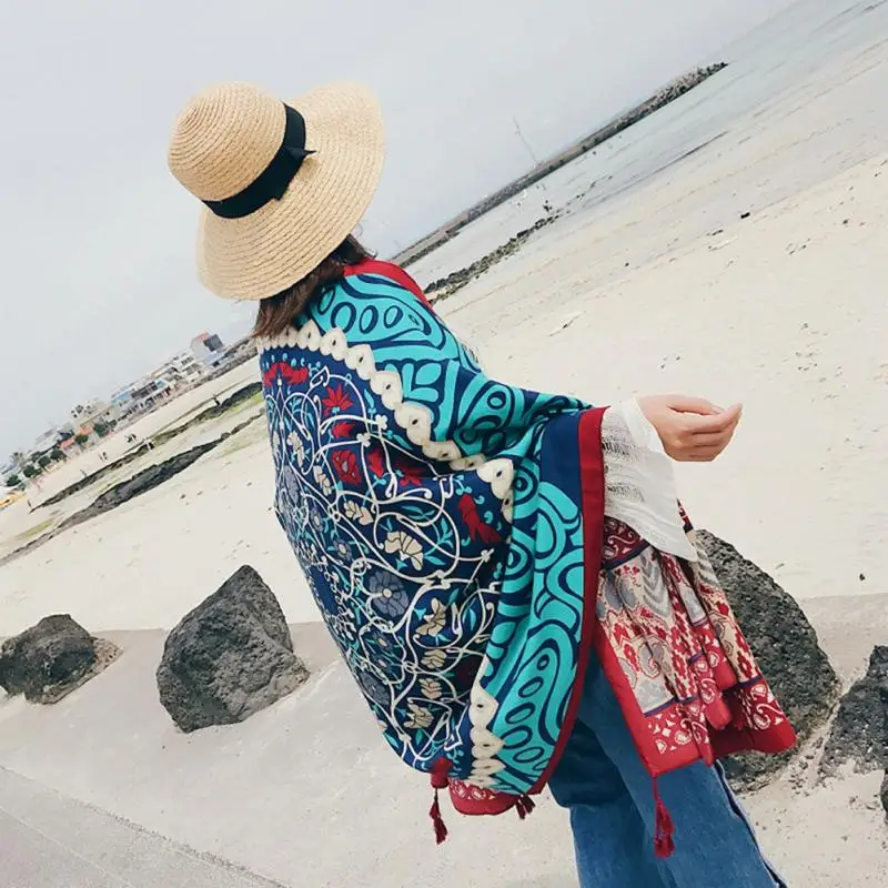 Этнический Boho Летний Тонкий пляжный шарф для поездок, женский шарф с бахромой большого размера, шаль, шарф для морского отдыха, Солнцезащитный пляжный - Цвет: Style4