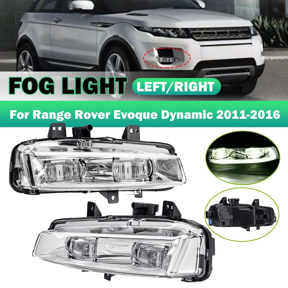 

Car front left Right Bumper Fog Light Lamp w/bulb Replacement for Range Rover Evoque Dynamic 2011-2016 LR026089(R)/LR026090(L)