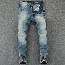 Italian Vintage Designer Men Jeans Light Blue Slim Fit Denim Buttons Pants Classical Simple Jeans Homme Cotton Brand Jeans Men Italian Vintage Designer Men Jeans Light Blue Slim Fit Denim Buttons Pants Classical Simple Jeans Homme Cotton Brand Jeans Men
