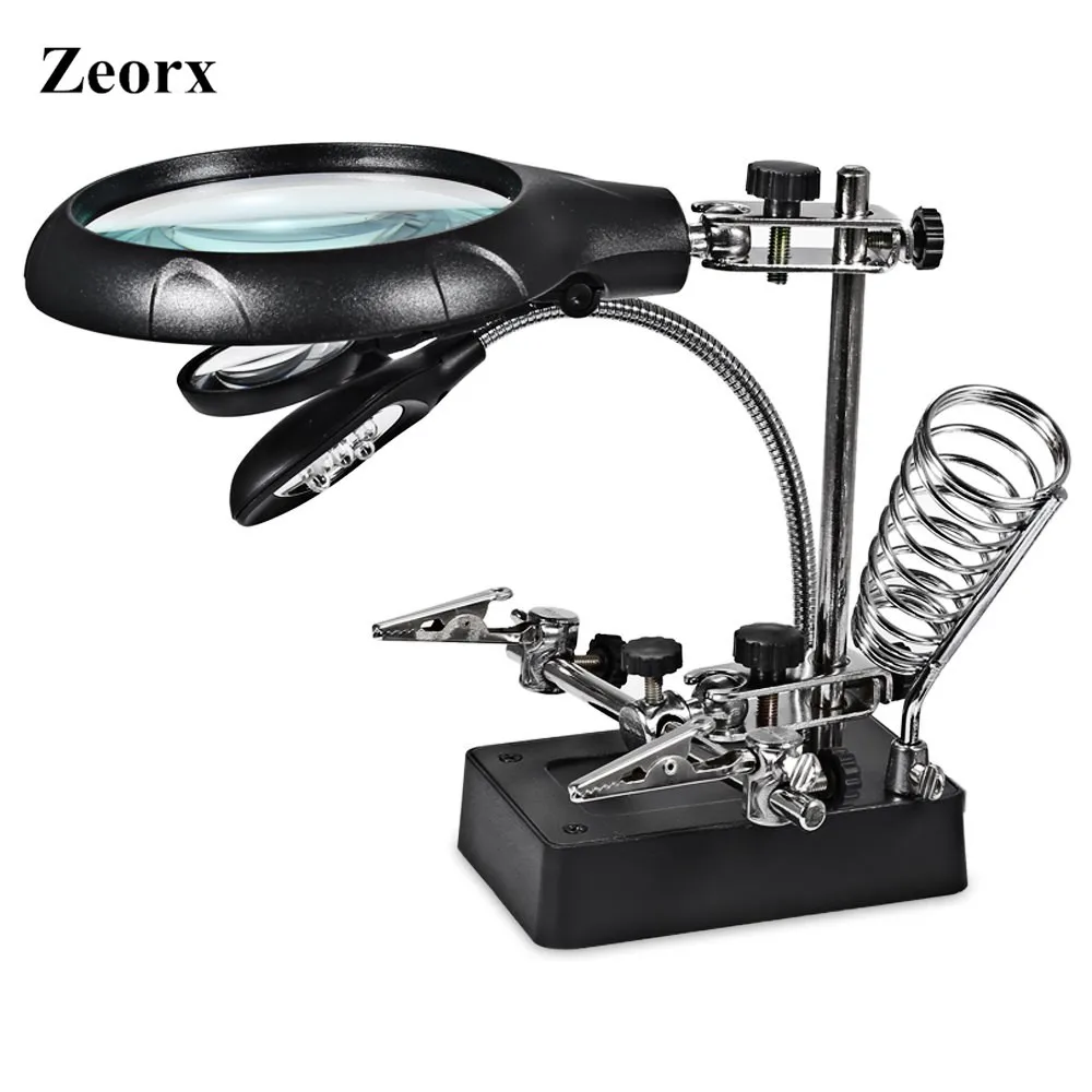 

Multifunctional LED Light Magnifier Glass Desk Lamp Helping Hand Repair Clamp Clip Stand Desktop Magnifying Tool Led Desk Light