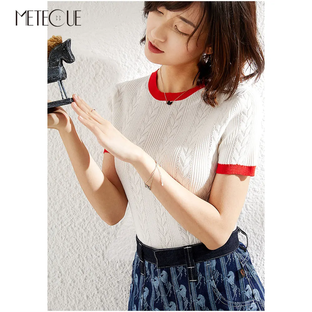 

Contrast Color Knitted Women Tops 2019 Spring Summer Fashion Short Sleeve Women Sweaters 2019 Spring Summer