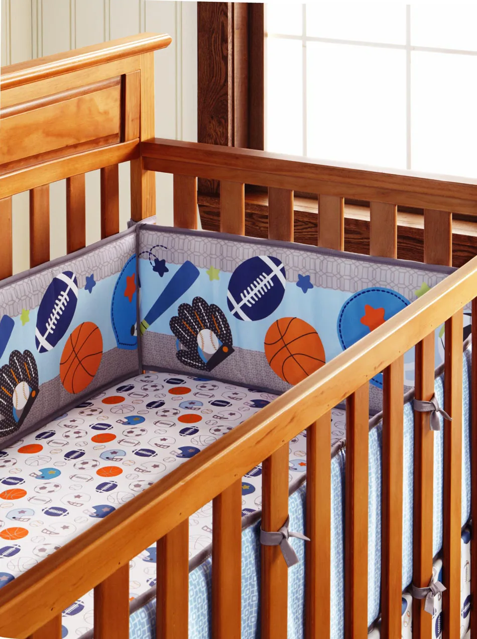 5pcs Cute Sport Baby Boy Nursery Crib Bedding Set With Bumper