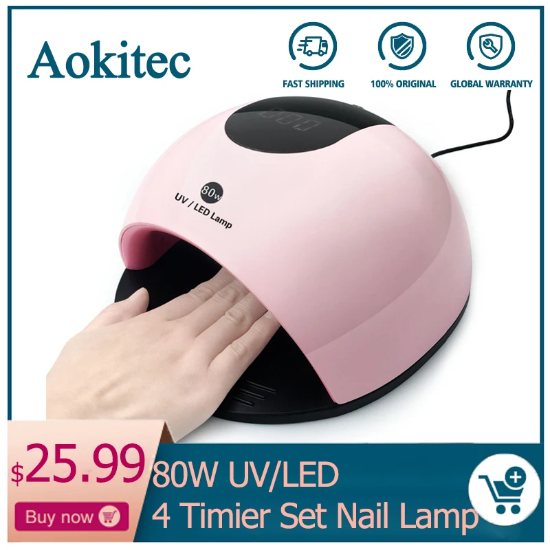 

Aokitec 80W Dual UV LED Nail Lamp Nail Dryer for Gel Polish Curing Light with Bottom 4 Timer Set LCD Display Lamp for Manicure