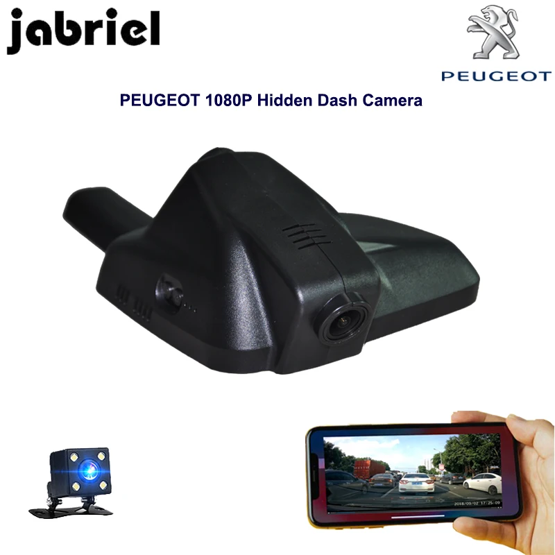 US $49.98 Jabriel Auto HD 1080P wifi dash cam hidden car dvr dual lens rearview camera video recorder for 2015 2016 2017 2018 PEUGEOT 408