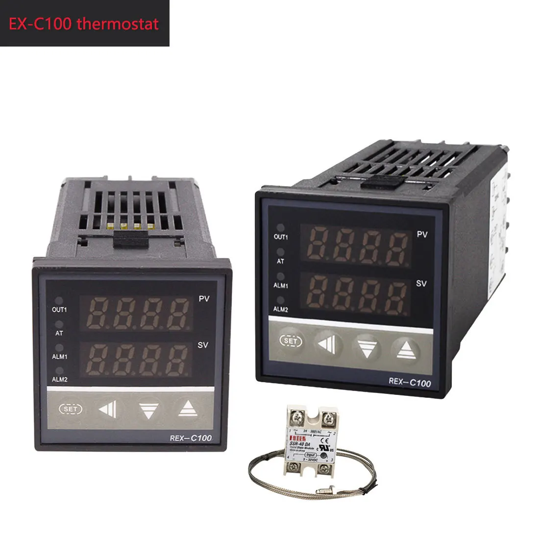 ЖК цифровой 220 В PID контроллер температуры+ Max 40A SSR+ K термопара PID контроллер Набор REX-C100