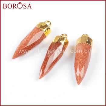

BOROSA Natural Multi-Kind Stone Faceted Pendant Bead Gold Color Pencil Point Shape Yellow color G0621