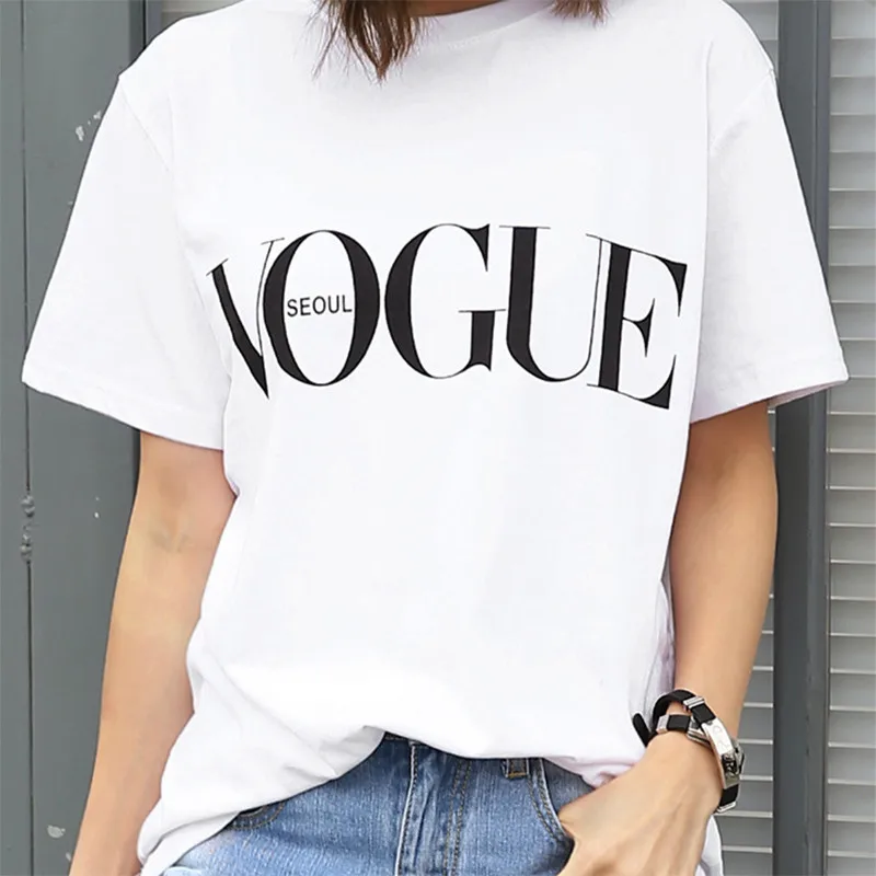 

We are factory Vogue Letter Printed T Shirt Fashion Classic New Tops Soft Tees Women Clothes streetwear Top Quality 2019