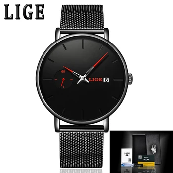 

LIGE Red pointer Quartz Clock Mens Watches Top Brand Luxury Watch For Men Simple All Steel Waterproof Wrist Watch Reloj Hombre