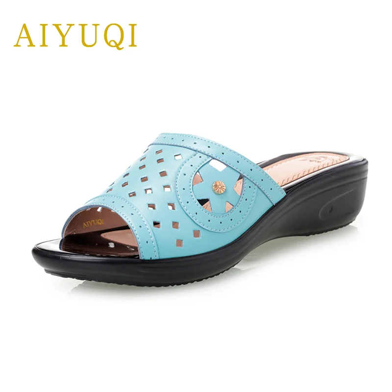 AIYUQI Plus size 43# women's slippers summer new genuine leather women shoes comfortable flat casual ladies cool slippers women