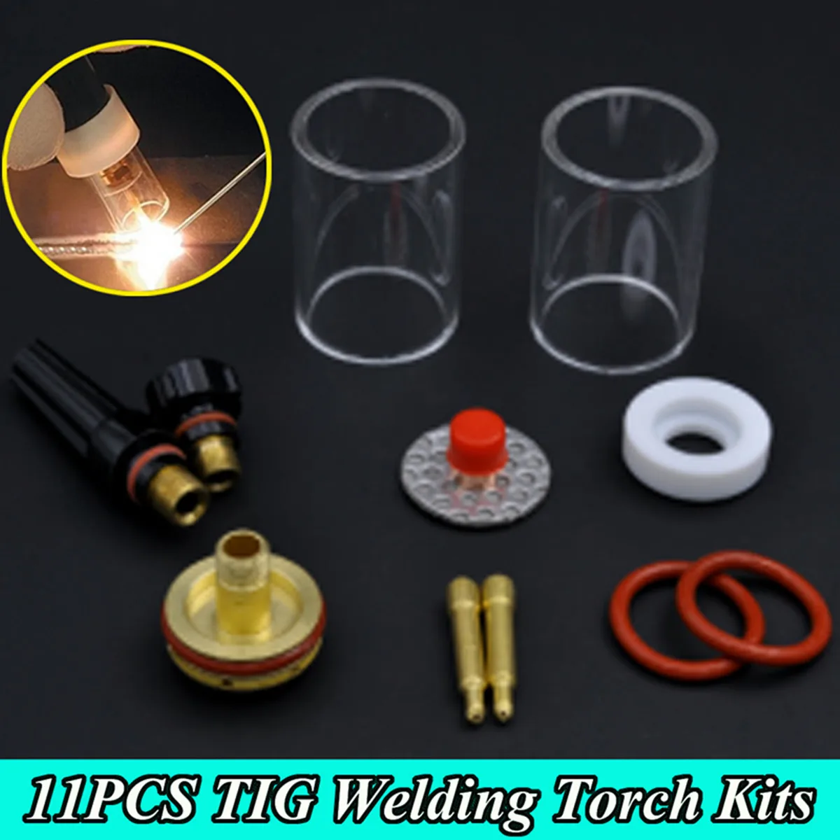 New 11Pcs TIG Welding Torch Stubby Gas Lens Glass Pyrex Cup Kit For