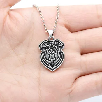 

New Vintage Silver Color English Bulldog Pendant Love Necklace Boho Dog Necklaces Collier Femme For Women Men Jewelry Choker