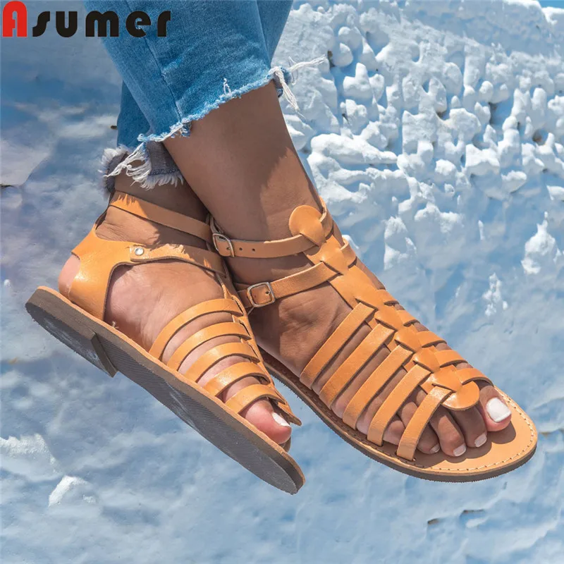 

Asumer 2019 fashion new summer sandals buckle flat with gladiator sandals women comfortable leisure women sandals big size