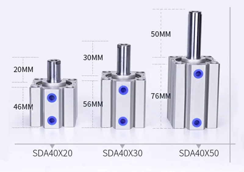SDA Standard Air Cylinders Bore 40/50/63/80/100MM Pneumatic Cylinder Stroke 20/30/50MM Stainless Steel Cylinder Free Hardware