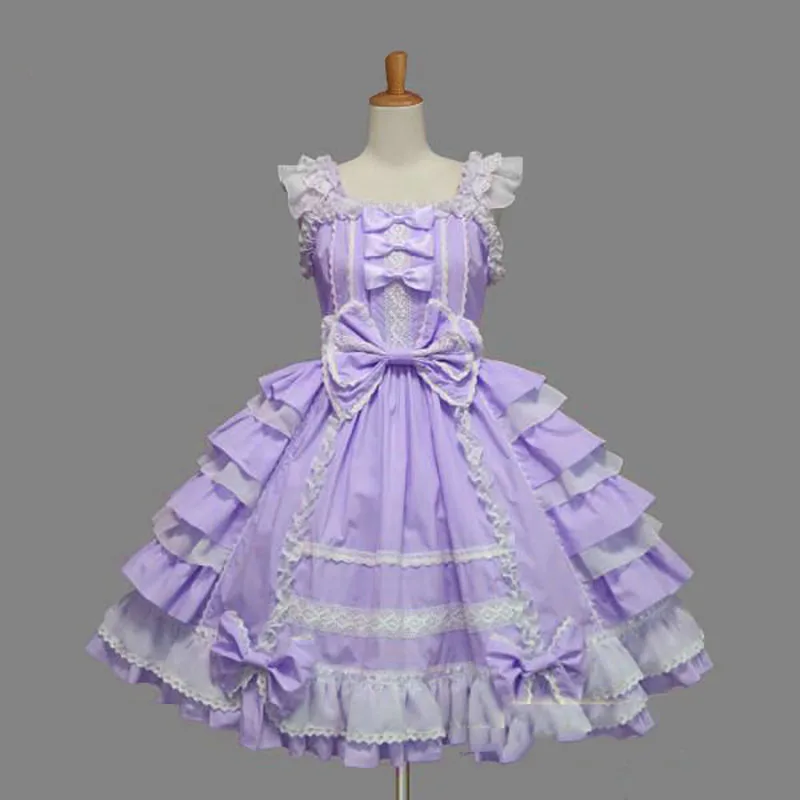 Женское розовое хлопковое платье принцессы в стиле Лолиты Алисы, готическое платье на бретелях, костюм милое многослойное платье горничной из аниме для девочек - Цвет: Purple