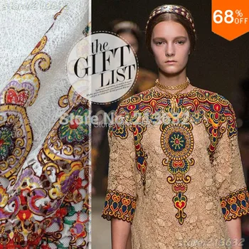 

PQYY52 Milk fiber positioning printing water soluble lace cloth heavy hollow three-dimensional wedding dress fabric tecido tela