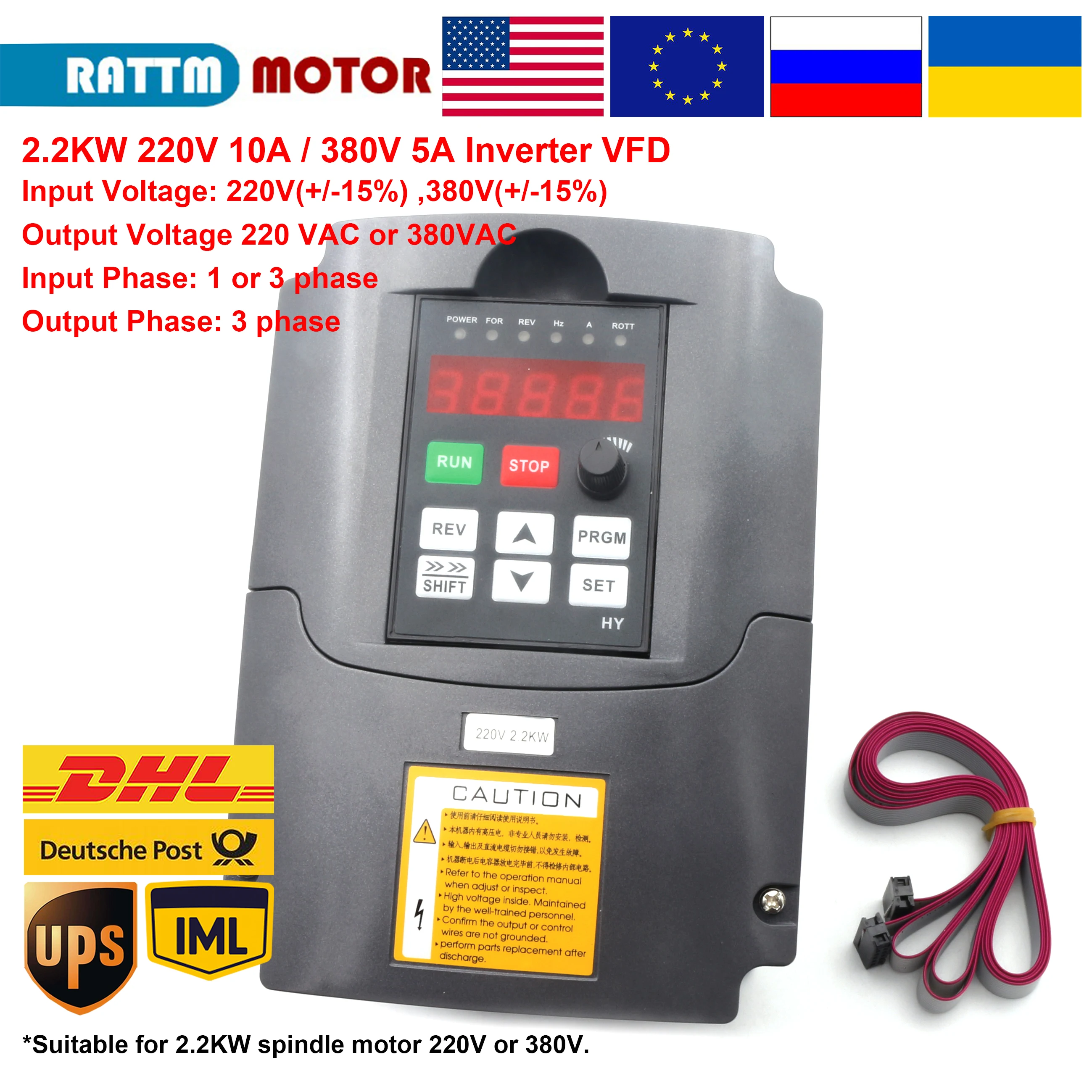 US $112.20 220v Or 380v 22kw Vfd Inverter Variable Frequency 1 Phase Or 3 Phase Input 3hp Output With 2m Cable Cnc Motor Speed Control