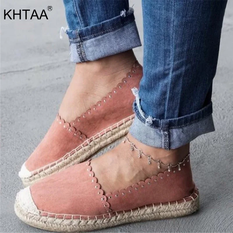

2019 Retro Women Hemp Slip On Loafers Spring Summer Wavy Edge Solid Flats Female Comfortable Casual Fisherman Shoes Footwear