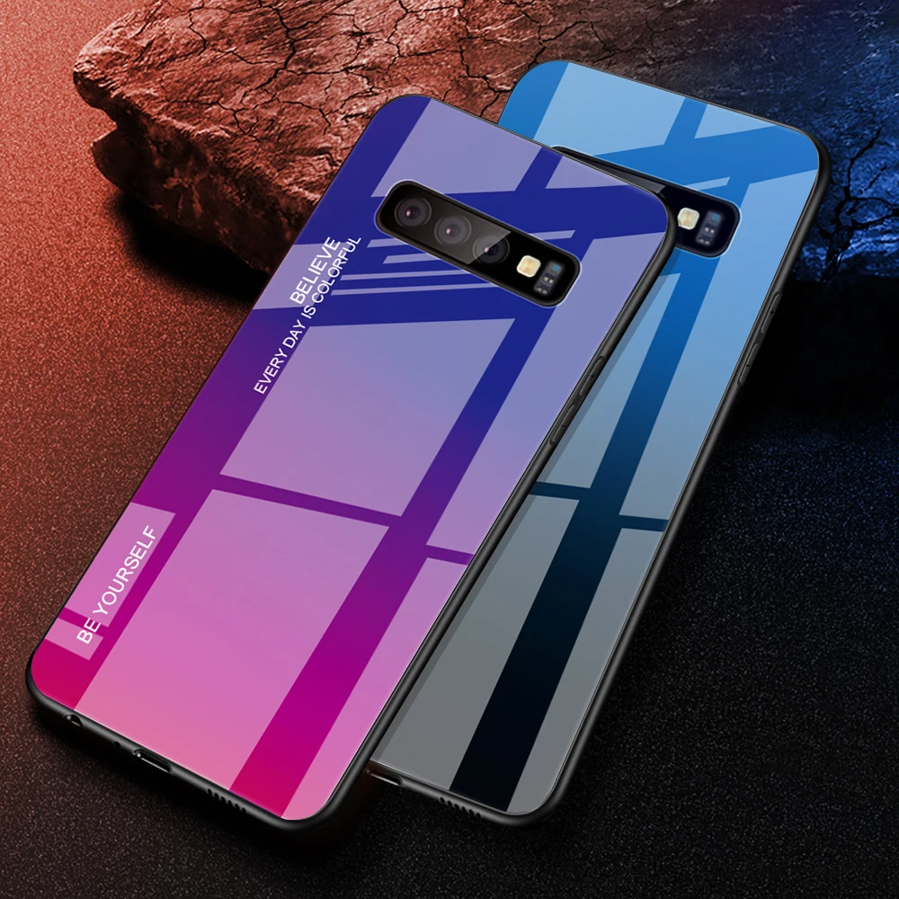 kawaii phone cases samsung S10 Case Tempered Glass For Samsung Galaxy S10 Plus S 10 e S21 Ultra Gradient Glass Cover Back Protective Shell S 10 S10E 10lite samsung silicone