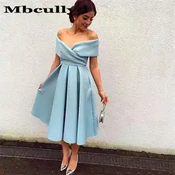 Mbcullyd шикарное атласное платье для выпускного вечера с открытыми плечами 2019 сексуальная длина до колена коктейльные платья для выпускных