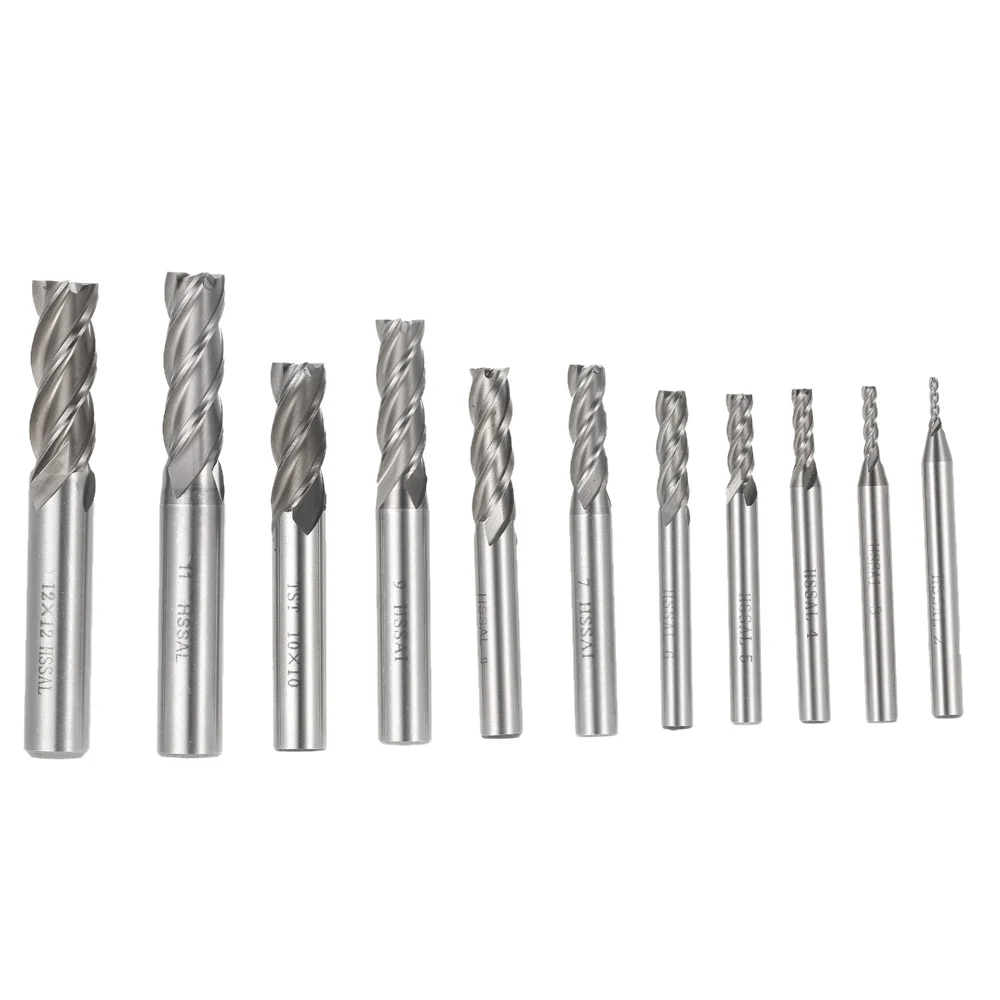 11pcs Drill bit HSS AL High Speed Steel Milling Cutter End Mill Drill Bits Straight Shank