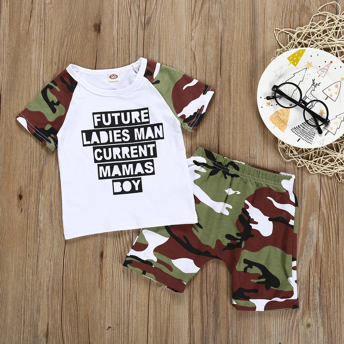 Emmababy 2019 New Brand Mother's Day Infant Kid Baby Boy Tops Vest Shorts Camos Outfit Clothes Set |