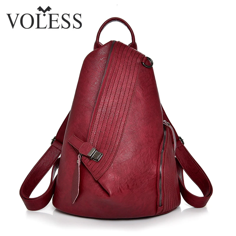 VOLESS 2018 nueva moda mochila de piel de oveja para mujer de calidad mochila de viaje para mujer bolso de hombro Colegio de viento|Mochilas| - AliExpress