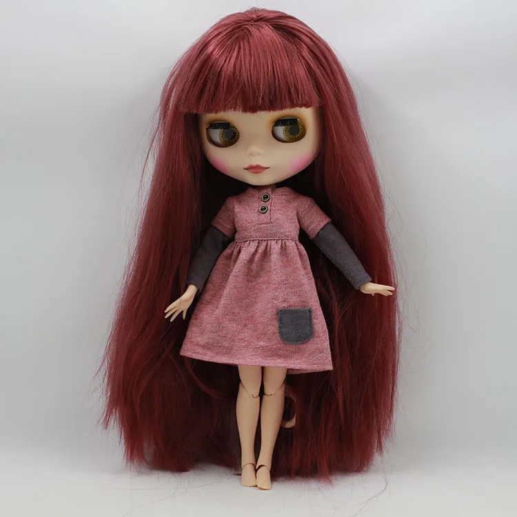 

Free shipping Nude blyth dolls ,red long hair joint body