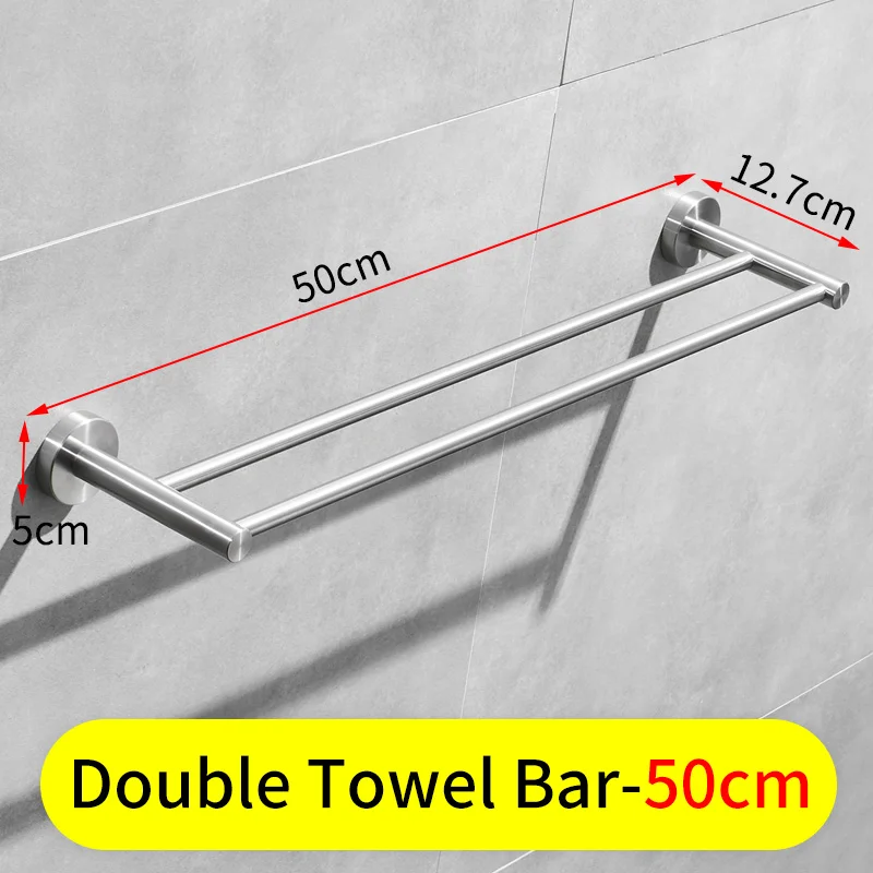 Doubel полотенцесушитель из нержавеющей стали Матовый душ вешалка держатель для полотенец Настенный Держатель для ванной полотенца Вешалка для хранения полка - Цвет: 50cm