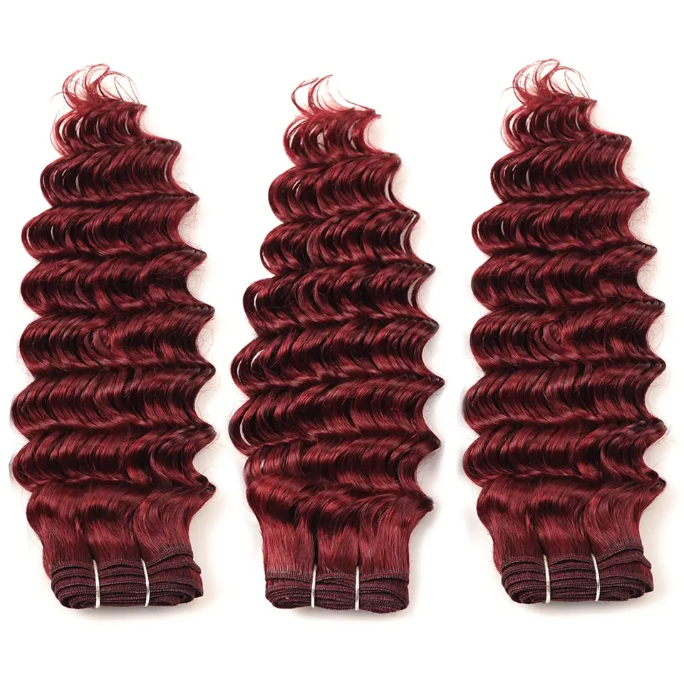 Pinshair Bold Red 99J бордовые пучки с закрытием глубокие волны индийские человеческие волосы 3 пучки с закрытием не Реми волосы не клубок