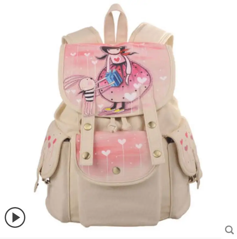 

Canvas bag backpack Mori girl backpack schoolgirl bag Korean fresh fashion hand-painted sweet backpack