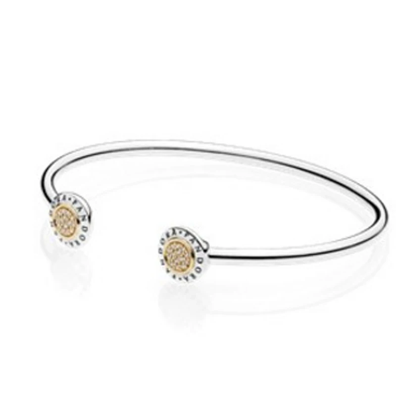 

925 Sterling Silver Round Buckle Zircon Opening Bracelet Simple Sen Is Suitable Fits Pandora Charm Bracelet DIY Female Jewelry