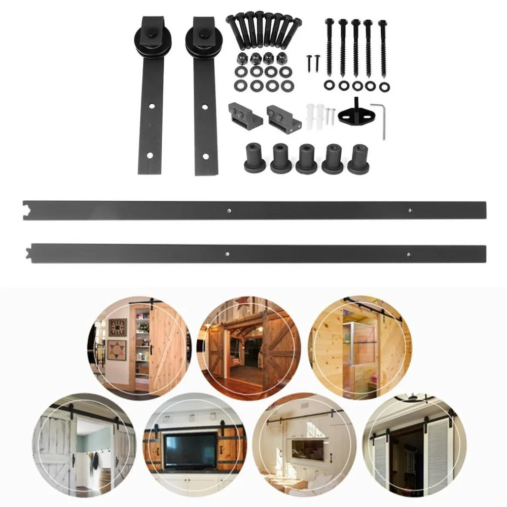 

Easy To Install Antique 6.6FT Country Steel Sliding Rail Barn Door Hardware For Home Bathroom Bedroom Kitchen Balcony Doors