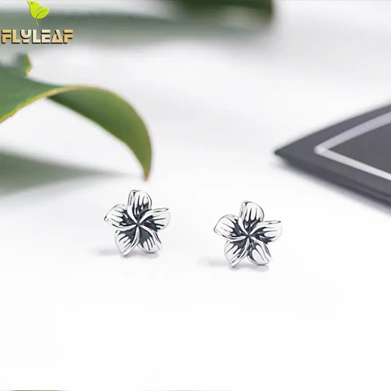 

Flyleaf 100% 925 Sterling Silver Matte Black Drop Glaze Flower Stud Earrings For Women Retro Style Fashion Party Jewelry