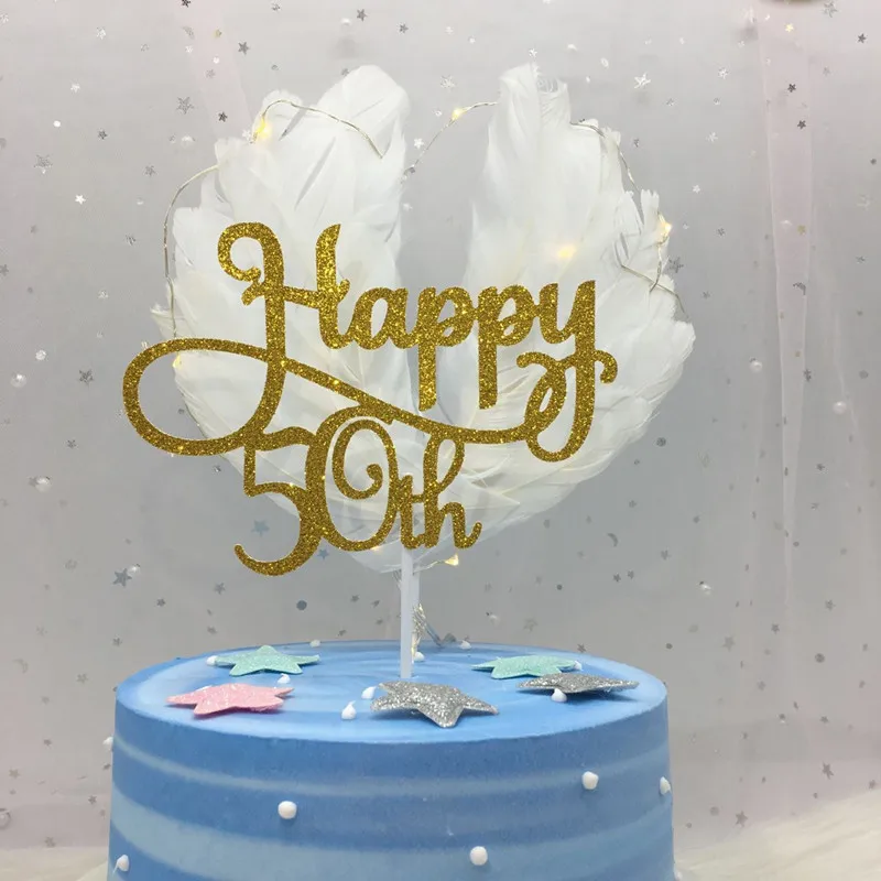 Золотой/Серебряный/черный современный блеск Happy 30 40 50 60th торт Топпер на день