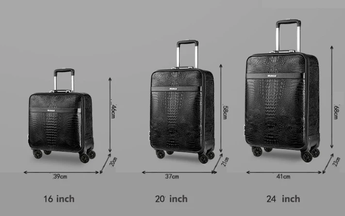1" 20" дюймов Дорожный чемодан из крокодиловой кожи, чемодан на колесиках, чемодан на колесиках, дорожные чемоданы с колесиками