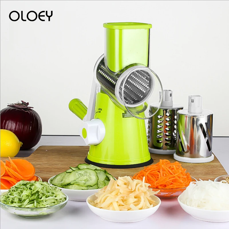 

OLOEY Manual Vegetable Fruits Cutter Slicer 3 Stainless Steel Blades Kitchen Gadget Mandoline Cheese Cucumber Carrot Choppers