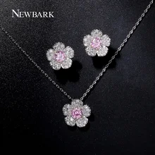 NEWBARK Fashion Silver Color Jewelry Sets Small Flower Shape Necklace And Earrings Paved Micro CZ Stone