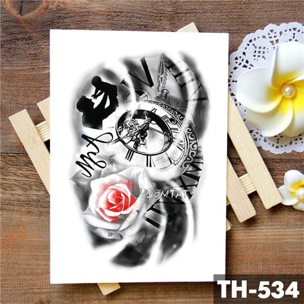 Семейная Временная тату-наклейка в виде часов в виде Розы, черепа, башни скорпиона, водостойкая татуировка, боди-арт, рука, поддельные татуировки для мужчин - Цвет: 03-TH-534