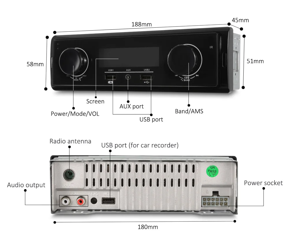 1 Din Авто аудио стерео MP3 плеер Поддержка FM/SD/AUX/USB интерфейс для универсального автомобиля в тире Радио Вход приемник без пульта ДУ