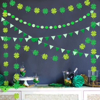 

Irish Green Orange Shamrock Paper 3D circle Banners Four Leaf Clover Garland Decor St.Patrick Day Party Parade Decorations Flags