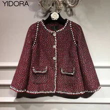 Топ дизайнерский однобортный короткий твидовый пиджак пальто для женщин/дамы с контрастной окантовкой особенности кнопки украшены