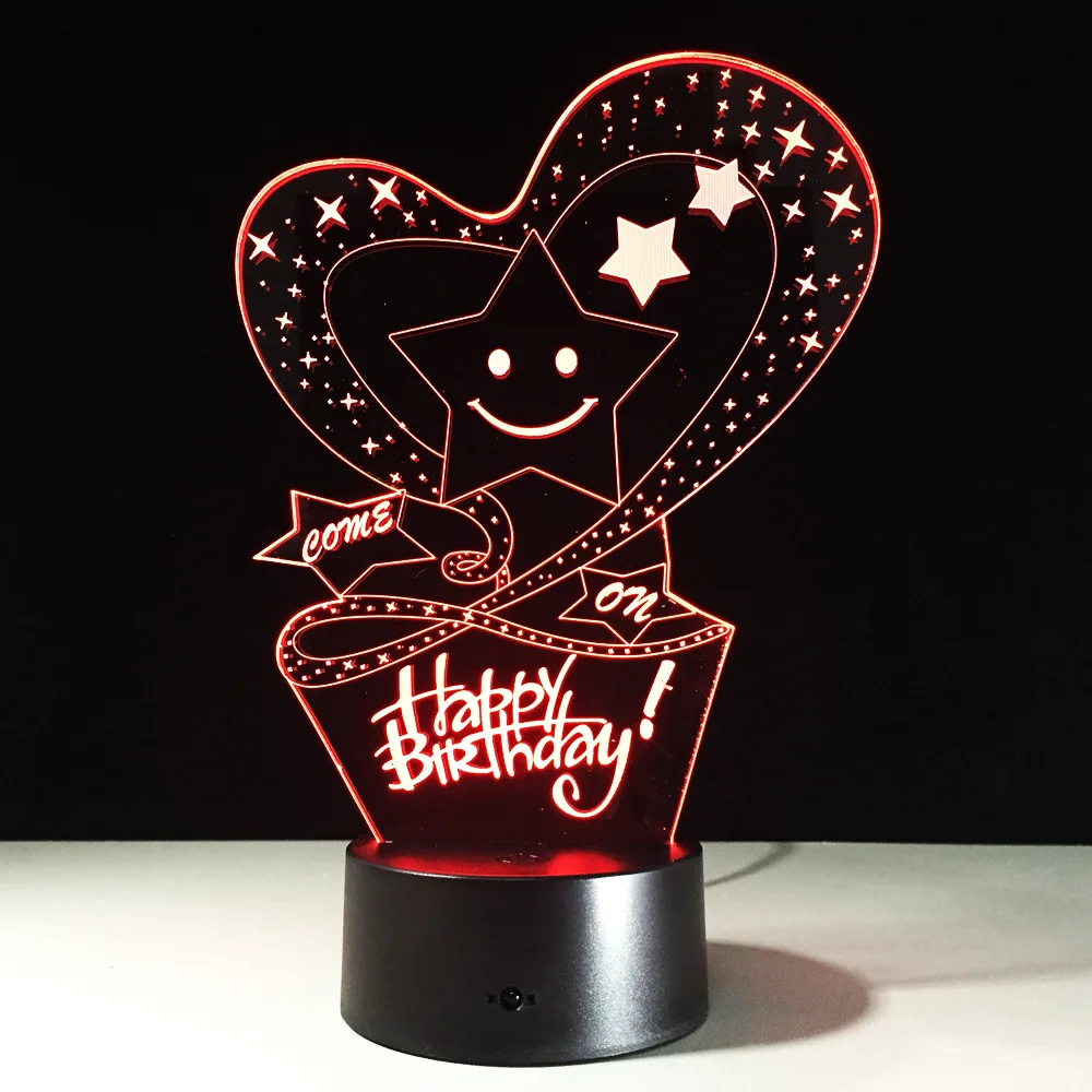 7 Warna Acrylic 3D Vision Led Light Lampu Hadiah Ulang Tahun Cahaya