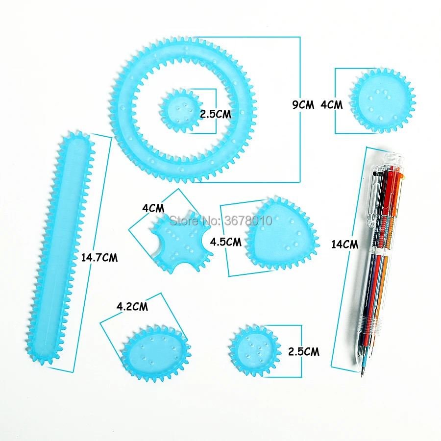 Спирограф художественный Рисунок игрушки playset спираль конструкции с 8 переплетение передач& колеса, 6 цветных ручек Развивающие игрушки для детей