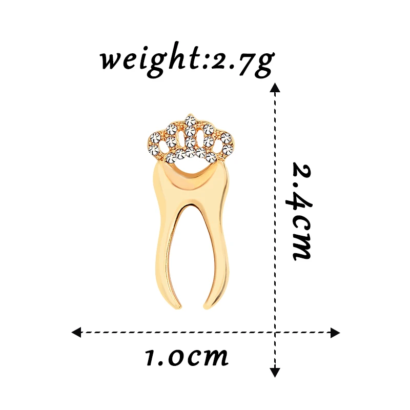 Модная брошь в виде зуба золотого и серебряного цветов, стразы, корона для женского платья, куртки для стоматолога, нагрудные булавки, металлические значки для сумки, ювелирные изделия для медсестры, подарок