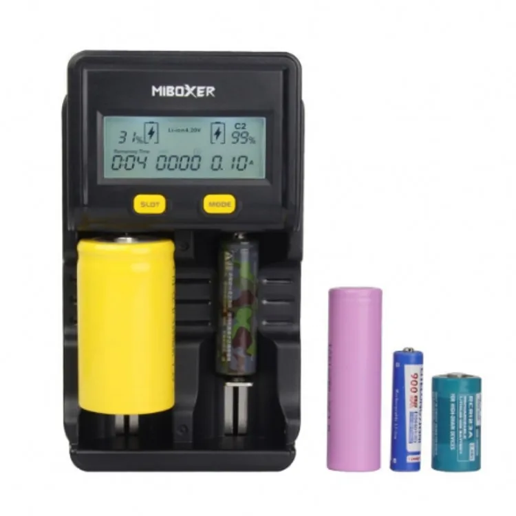 

Miboxer C2-4000 2slots Intelligent LCD Screen Battery Charger for Li-ion/Ni-MH/Ni-Cd/LiFePO4 18650 26650 rechargeable batteries